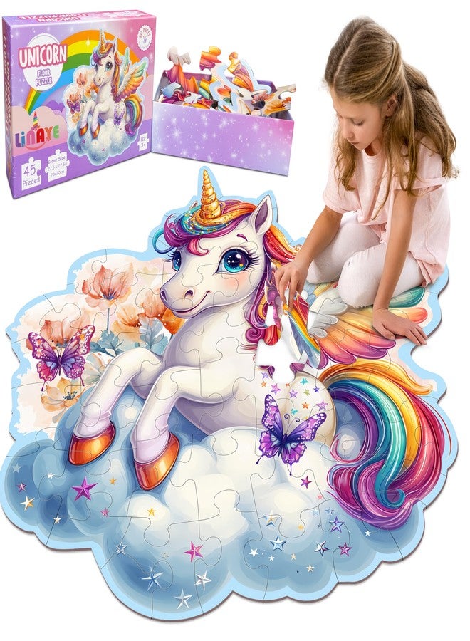 LINAYE Unicorn Puzzle for Kids Ages 4-6, Unicorn Floor Puzzles for Girls 4-6, 48 Pieces Large Puzzles for Toddlers Kids, Christmas Birthday Gifts Toys for 3 4 5 6 7 8 Year Old Girls - Image 1